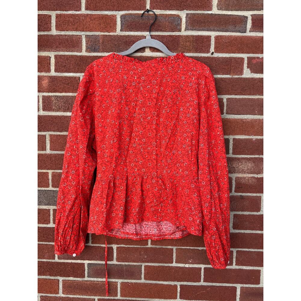 Universal Thread Red Floral Wrap Blouse Womens Large Long Sleeve Tie Waist - Picture 10 of 10